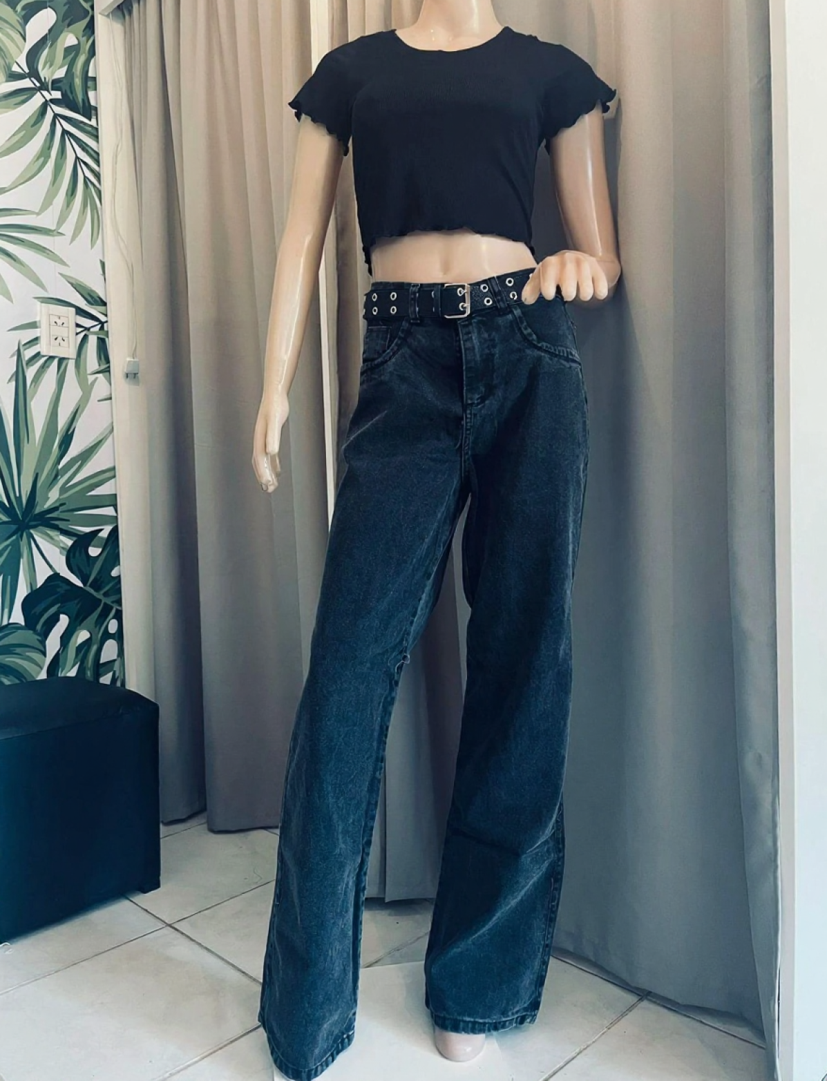 Wide leg gris oscuro