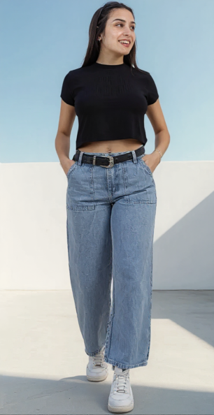 Wide leg celeste con bolsillo