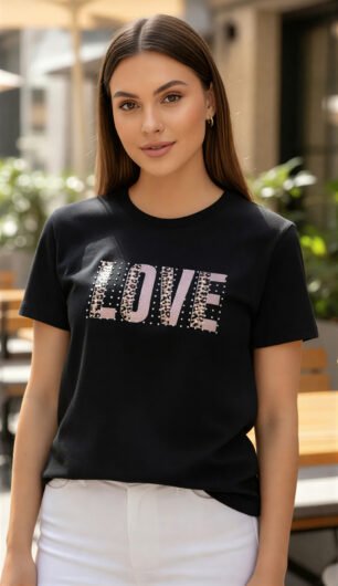 Remera de algodón con strass