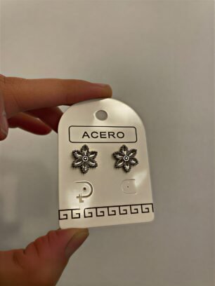 Aros flor acero con piedras