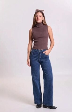 Jean wide leg elastizado azul nevado
