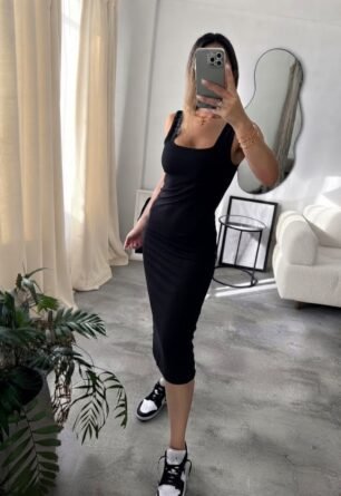 Vestido negro algodon con lycra